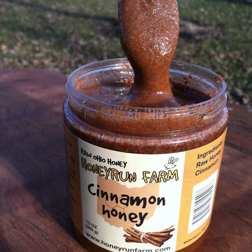 Raw Cinnamon Honey - Naturally Granulated, 13 ounce jar