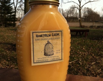 Raw Honey - 4 lb. Naturally Granulated, Ohio Summer Harvest, 64 oz jar