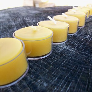 Beeswax Candles Set of 100 Natural Beeswax Tea Lights in clear plastic cups image 4