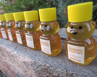 100 Honey Favors - Pure Raw Summer Honey - 2 oz bears, labeled