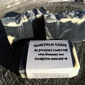 Activated Charcoal Soap with Eucalyptus and Rosemary natural soap made with honey and beeswax image 2