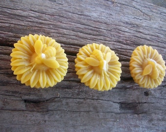 Beeswax Candles-  Set of three floating sunflowers with bees