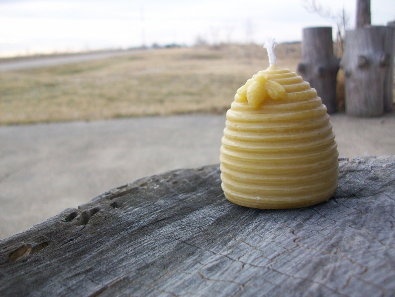 Beeswax Candle Hive shaped with bee, votive size image 3