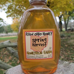 Pure Raw Spring Honey 32 ounce jar nectar from Black Locust, Honeysuckle, Autumn Olive image 2