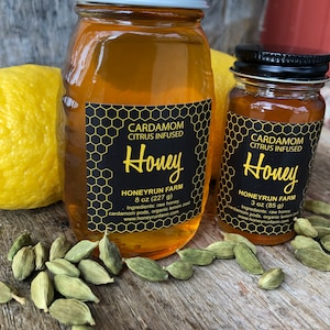 Cardamom Citrus Infused Honey - 8 ounce or 3 ounce glass jar image 2