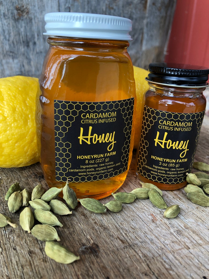 Cardamom Citrus Infused Honey - 8 ounce or 3 ounce glass jar image 2