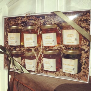 Honey Sampler Gift Package - 8 varieties of honey in a gift box