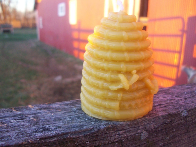 Set of 20 Beeswax Candles Hive shaped with bees, larger votive size, 3 tall image 3