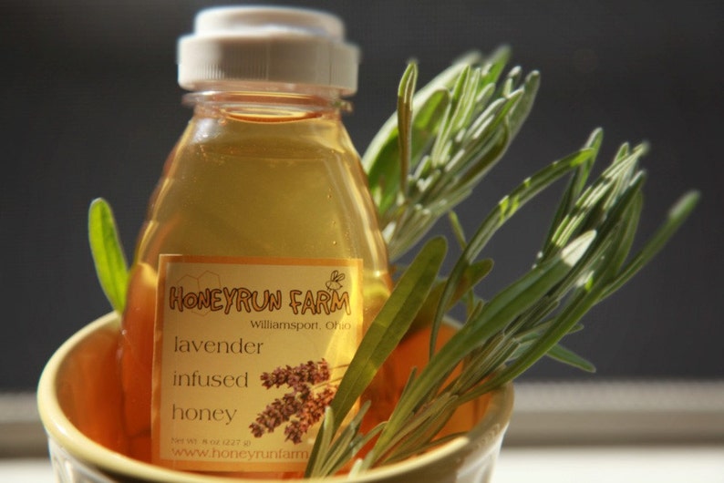 Raw Honey Sampler Spring, Lavender Infused, and Lemon Verbena Infused Honey three 8 ounce bottles image 2