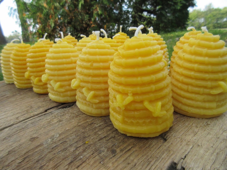 Set of 20 Beeswax Candles Hive shaped with bees, larger votive size, 3 tall image 1