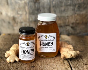 Ginger Lime Infused Honey - 8 ounce or 3 ounce glass jar