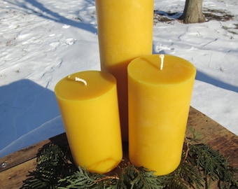 Set of 3 Pillar Beeswax Candles-  each 3" wide