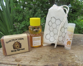 Honey Gift Bag -  2 oz summer honey bear, Honey Lip Balm, and a small honey harvest soap