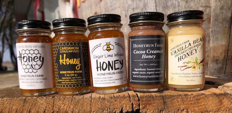 Infused honey sampler set of five infused honeys in 3 oz glass jars image 4