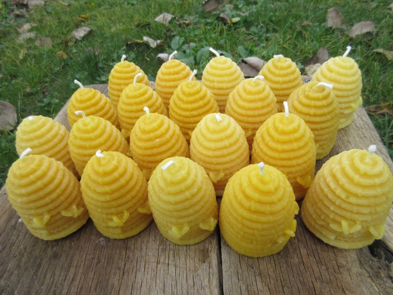 Set of 20 Beeswax Candles Hive shaped with bees, larger votive size, 3 tall image 2