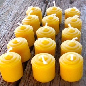Beeswax Candles -Set of 15 Natural Beeswax Votives- 1.5" tall