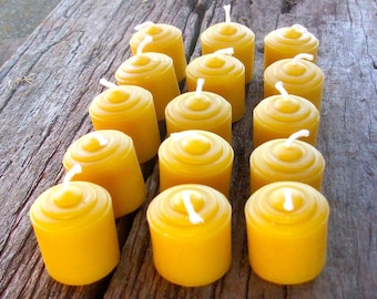 Beeswax Candles -Set of 15 Natural Beeswax Votives- 1.5" tall