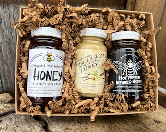Gift Package featuring three varieties of infused honey