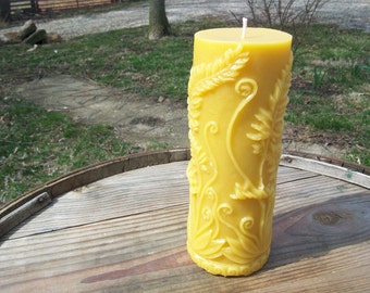 Beeswax Candle- fern leaf cylinder pillar