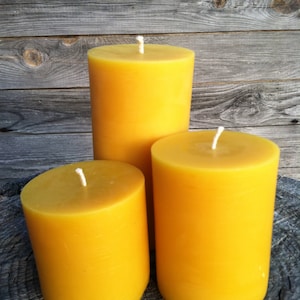 Set of 3 Pillar Beeswax Candles-  each 3&quot; wide