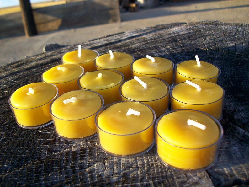 Beeswax Candles Set of 100 Natural Beeswax Tea Lights in clear plastic cups image 3