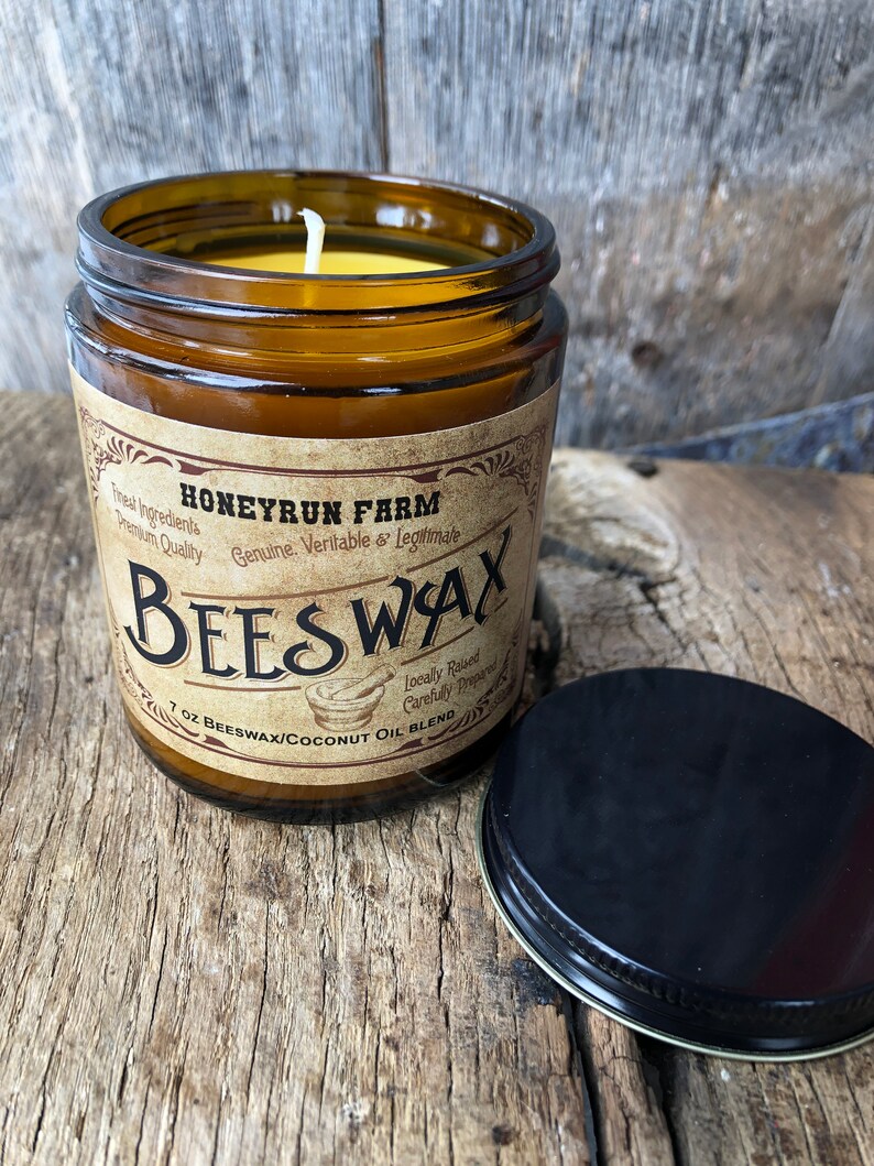 Beeswax Container Candle with antique apothecary style label Etsy