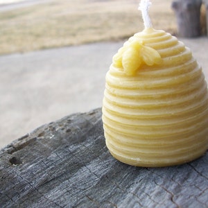 Beeswax Candle- Hive shaped with bee, votive size