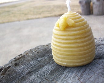 Beeswax Candle- Hive shaped with bee, votive size