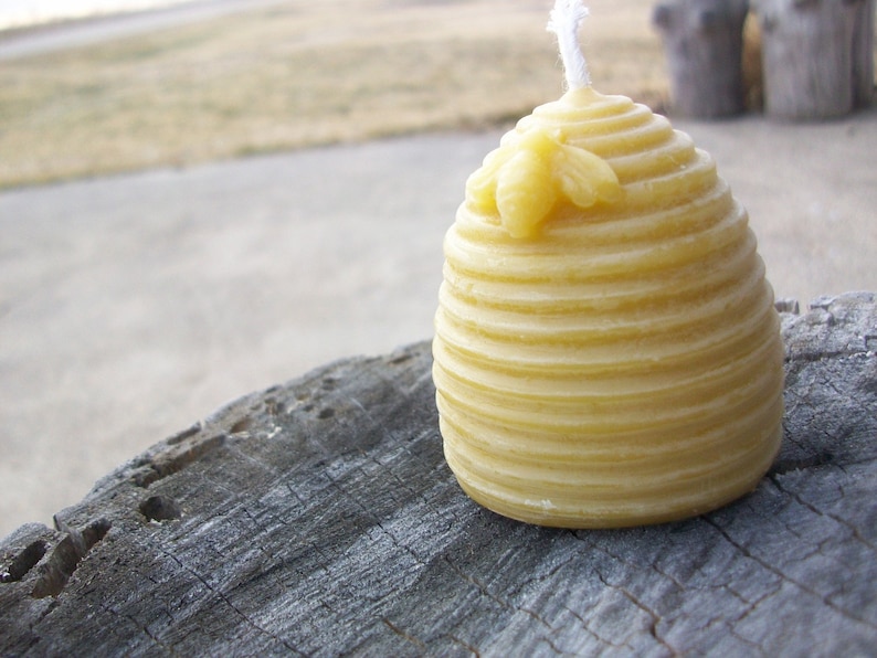 Beeswax Candle Hive shaped with bee, votive size image 1