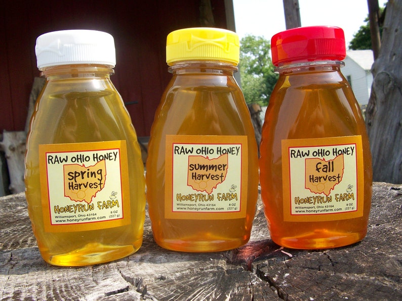 Raw Honey Sampler Spring, Summer, and Fall Honey Three 8 ounce bottles image 3