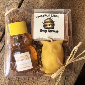 Gift Package - 2 oz Summer Honey, Honey Harvest Soap,  Owl Candle