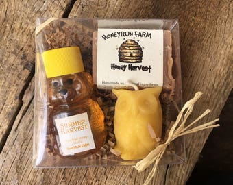 Gift Package - 2 oz Summer Honey, Honey Harvest Soap,  Owl Candle