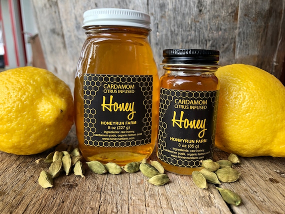 Cardamom Citrus Infused Honey - 8 ounce or 3 ounce glass jar