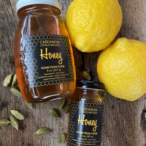 Cardamom Citrus Infused Honey - 8 ounce or 3 ounce glass jar image 3
