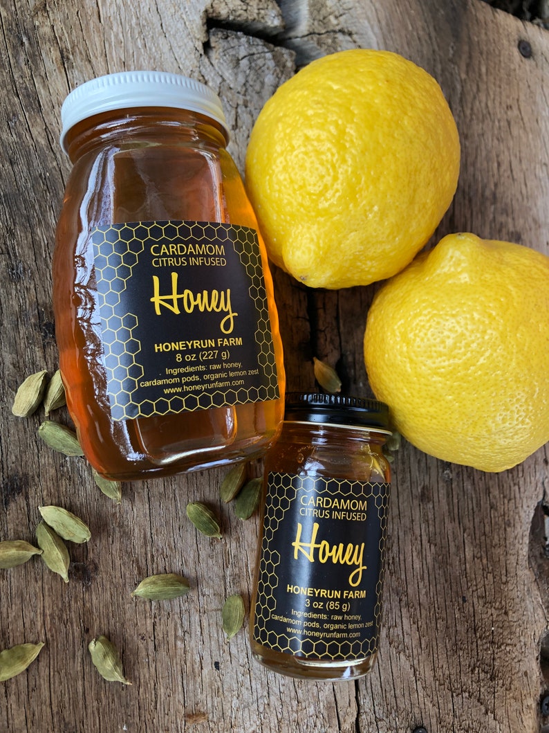 Cardamom Citrus Infused Honey - 8 ounce or 3 ounce glass jar image 3