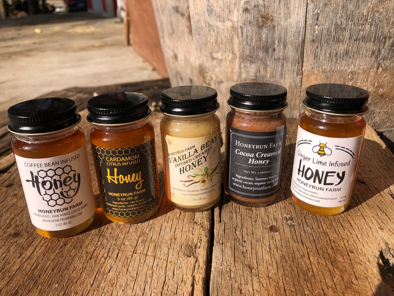 Infused honey sampler set of five infused honeys in 3 oz glass jars image 6