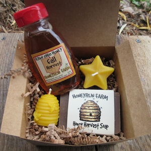 Gift Package - 8 oz Fall Honey, Honey Harvest Soap, Star Candle, Hive Candle