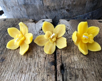 Beeswax Candles- set of 3 orchid flower candles