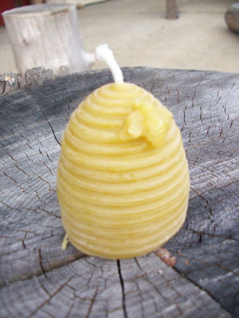 Beeswax Candle Hive shaped with bee, votive size image 2