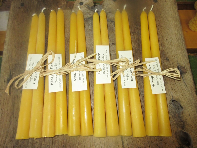 10 long Tapered beeswax candle set