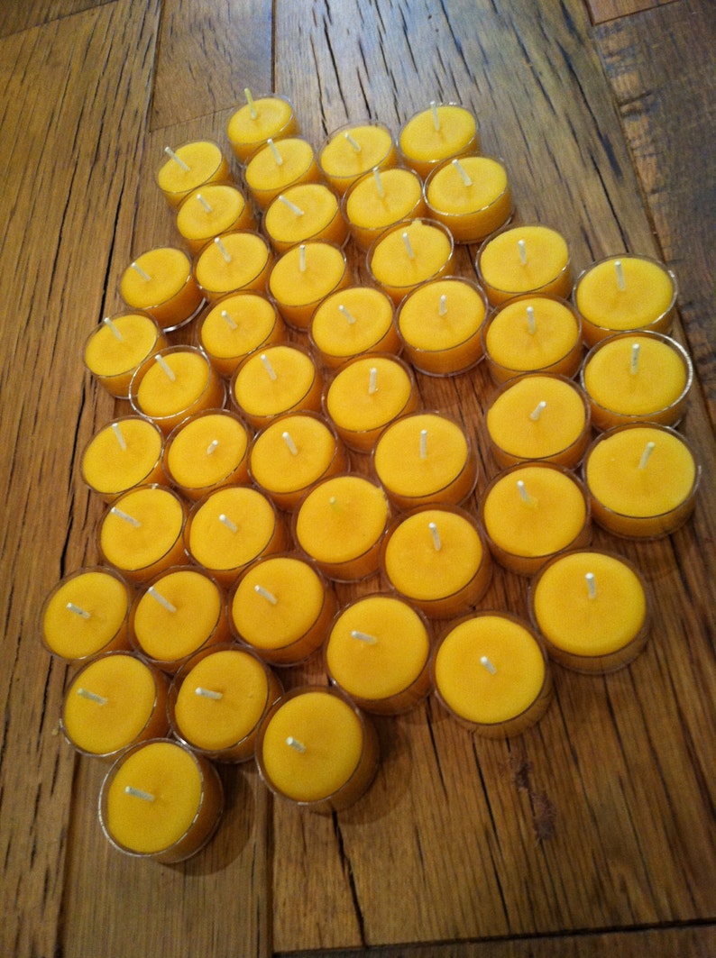 Beeswax Candles Set of 100 Natural Beeswax Tea Lights in clear plastic cups image 2