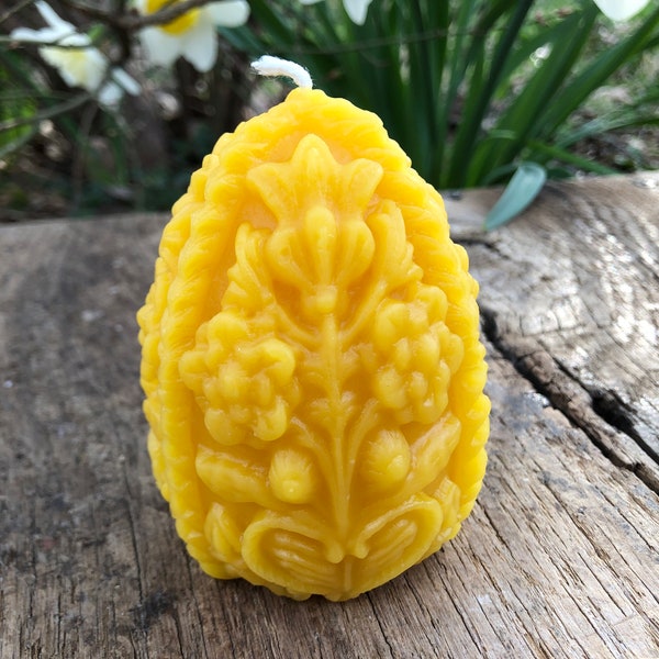 Carved Egg Beeswax Candle - 3.75" tall