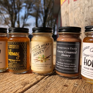 Infused honey sampler set of five infused honeys in 3 oz glass jars image 2