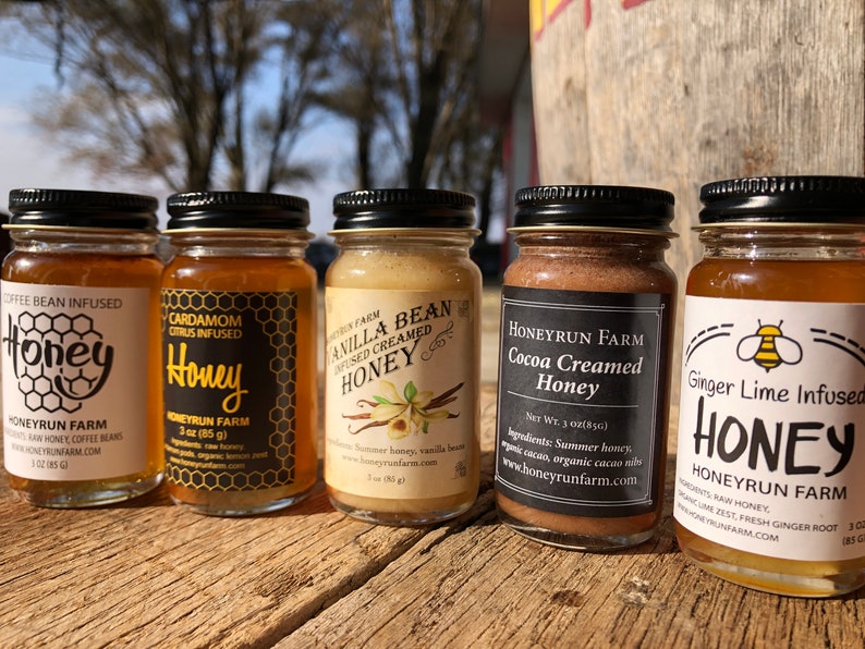 Infused honey sampler set of five infused honeys in 3 oz glass jars image 2