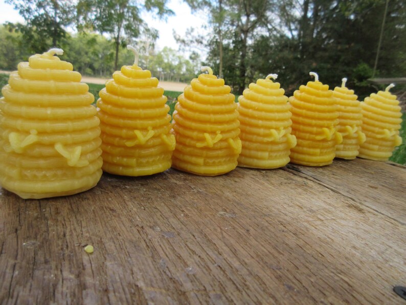 Set of 20 Beeswax Candles Hive shaped with bees, larger votive size, 3 tall image 4