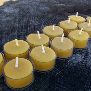 Beeswax Candles Set of 100 Natural Beeswax Tea Lights in clear plastic cups image 5