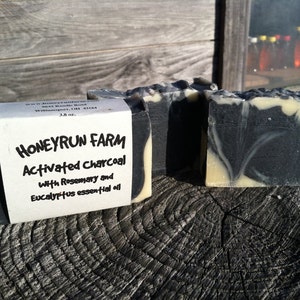 Activated Charcoal Soap with Eucalyptus and Rosemary natural soap made with honey and beeswax image 4