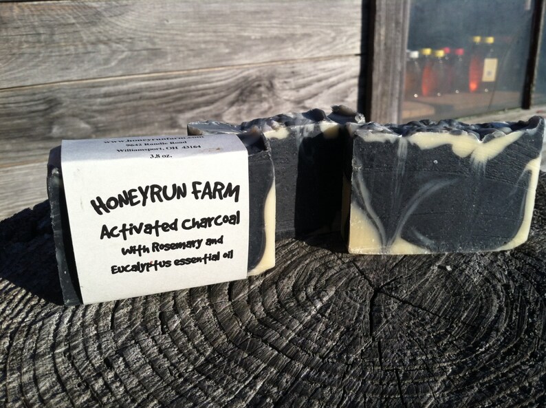 Activated Charcoal Soap with Eucalyptus and Rosemary natural soap made with honey and beeswax image 4