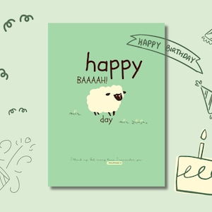Printable Birthday Card | Philippians 1:3 Scripture Greeting Card | Cute Funny Sheep “Happy Baaah! Day” | Christian Digital Card | 5x7