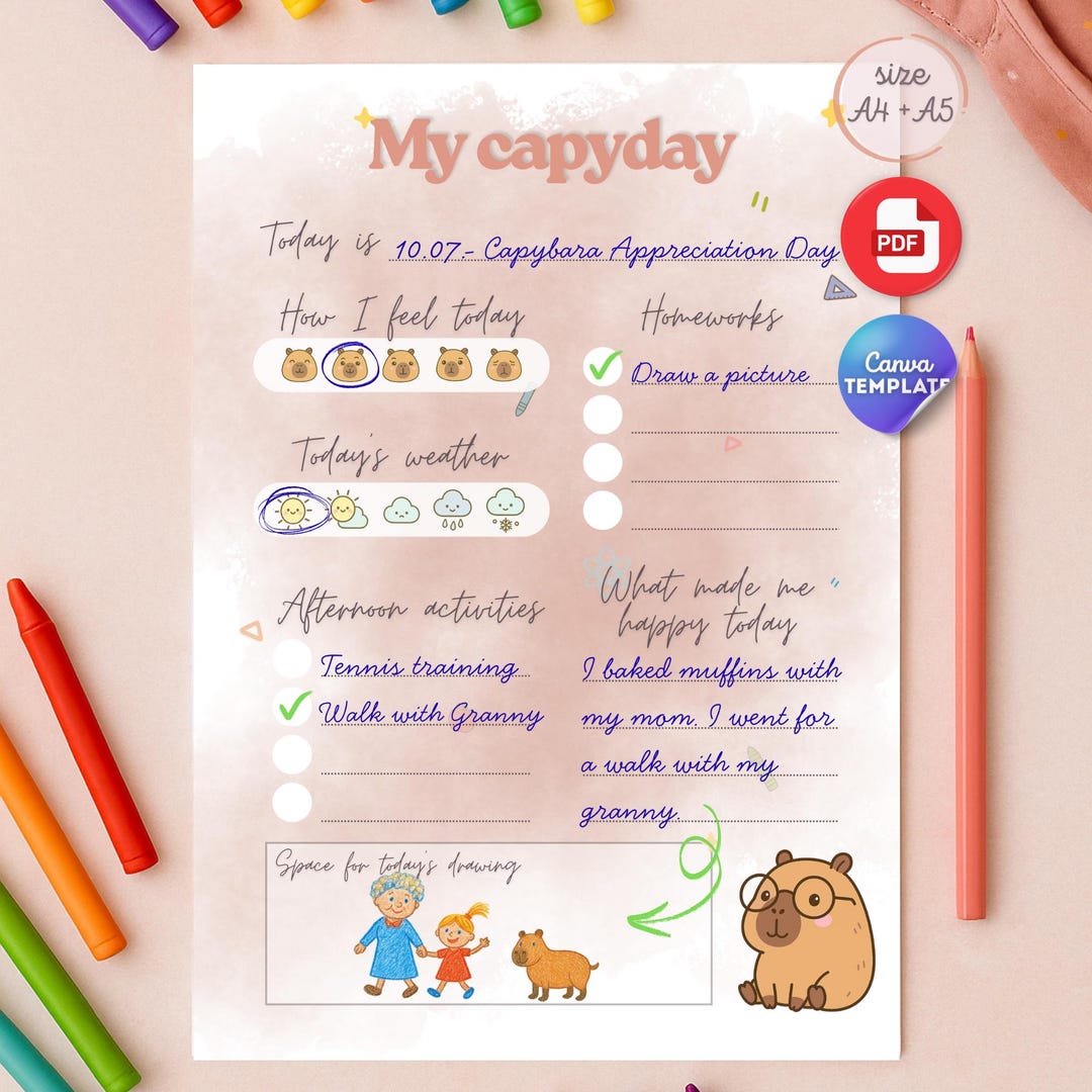 Capybara Kids Daily Planner | Printable Canva Template (PDF) - Etsy